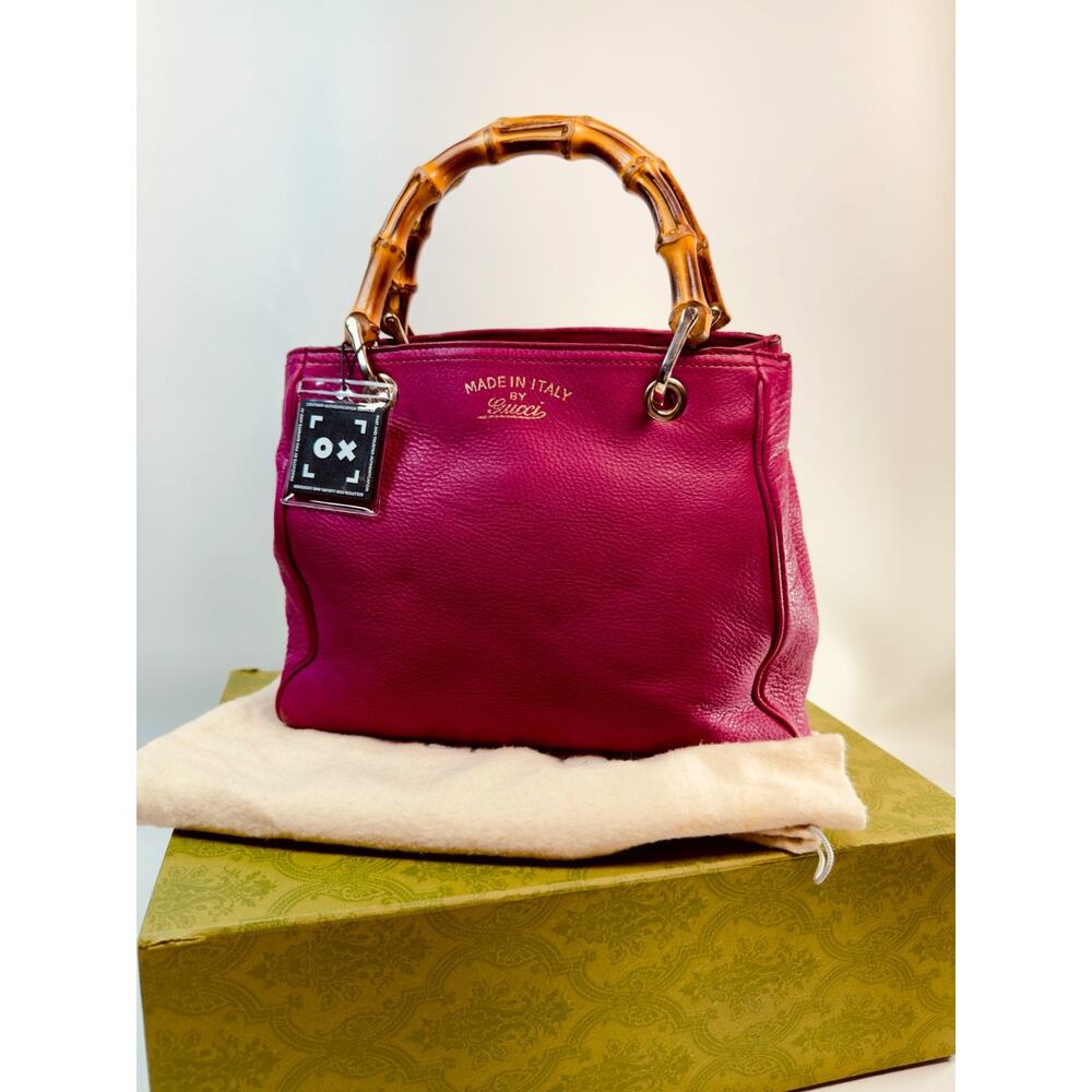 Gucci Bamboo Shopper Tote Magenta Pink Leather Shoulder Bag Satchel Authentic - Picture 3 of 16